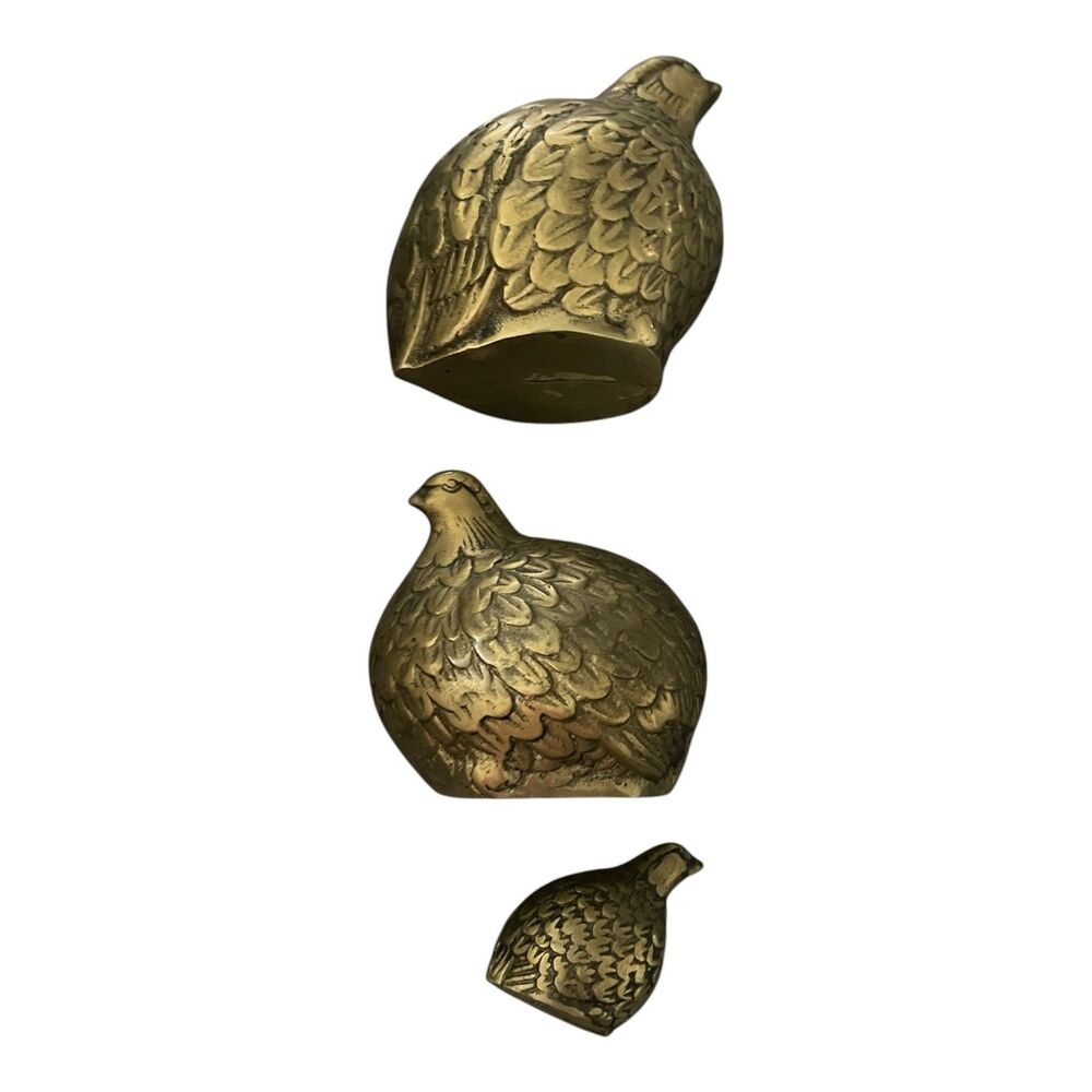 Vintage Midcentury Brass Quail/Partridge Bird Figurines Set of 3 Cottagecore